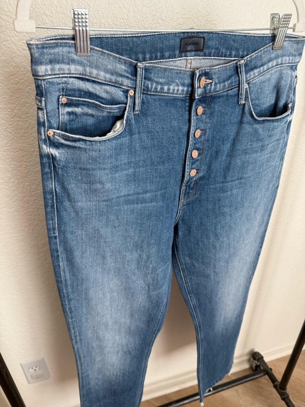 MOTHER Pixie Dazzler High-Rise Button-Fly Distressed Jeans - Light Blue - Picture 4 of 15